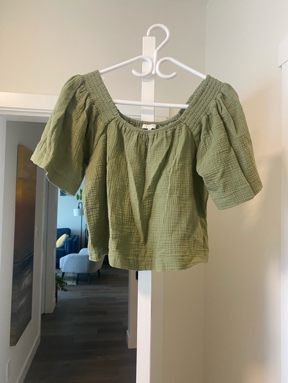 Z Supply Olive Green Smocked Square-Neck Blouse